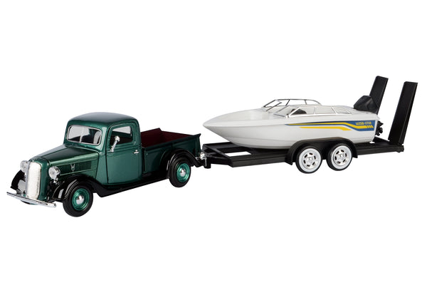 1937 Ford Pickup with Speed Boat Trailer